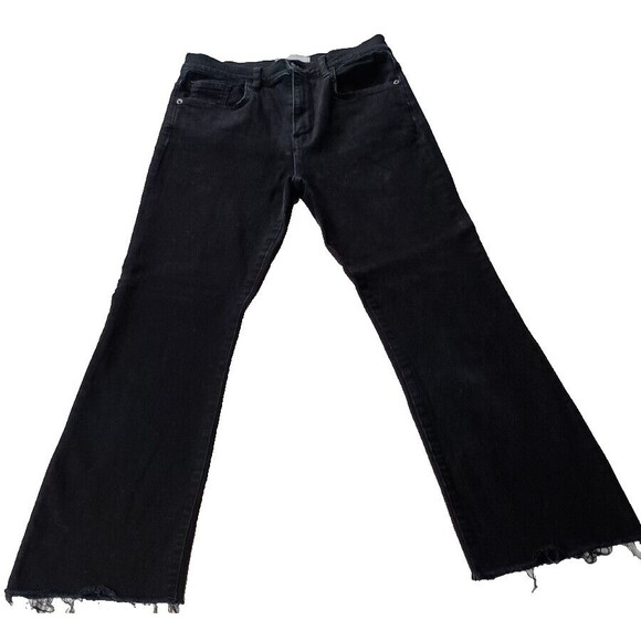 Current Elliott Womens Straight Denim Jeans Black High Waist Raw Hem Size 27 - Picture 1 of 13